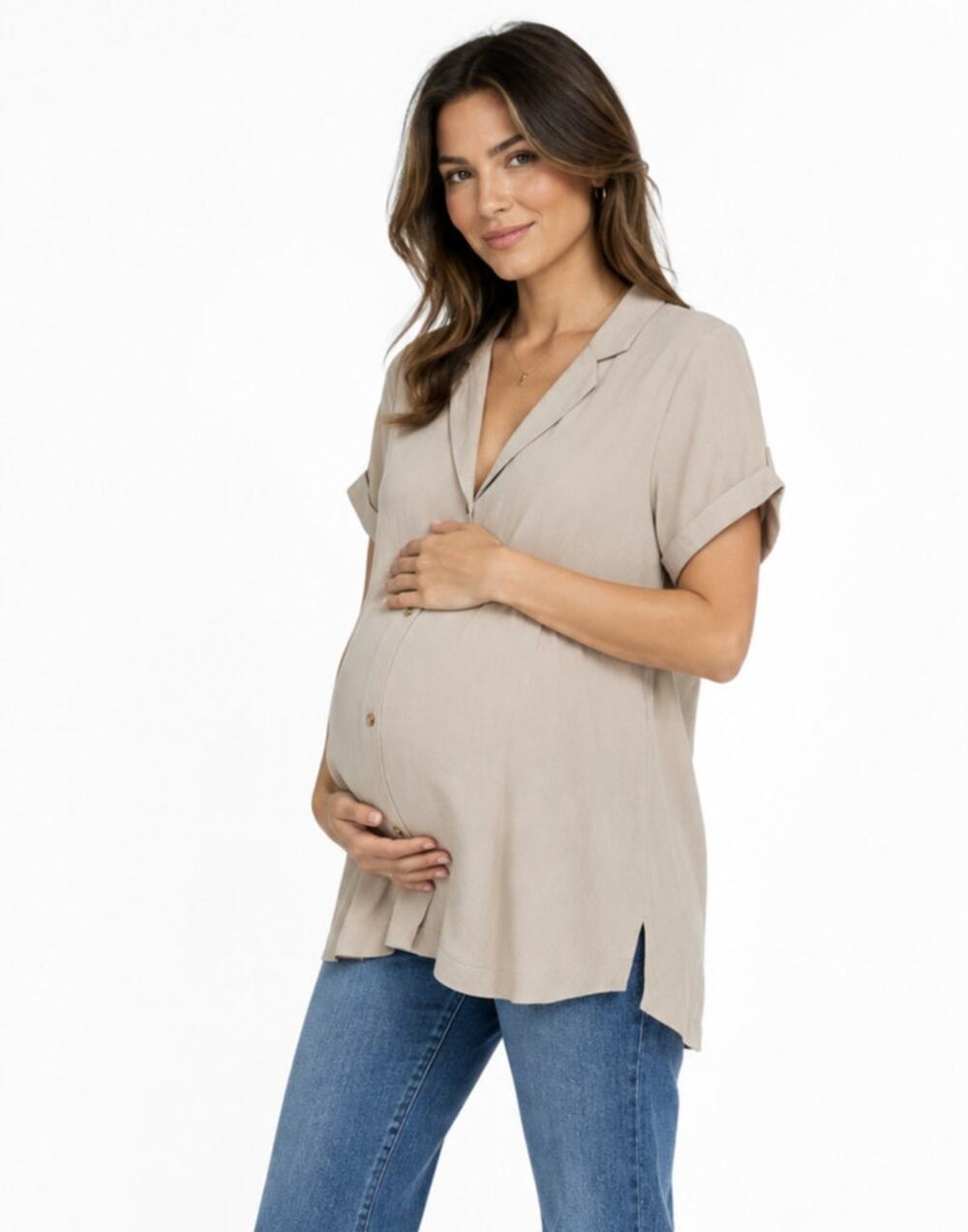 LEGOE Heritage Maternity Short Sleeve Button Down Shirt Size Large Breastfeeding